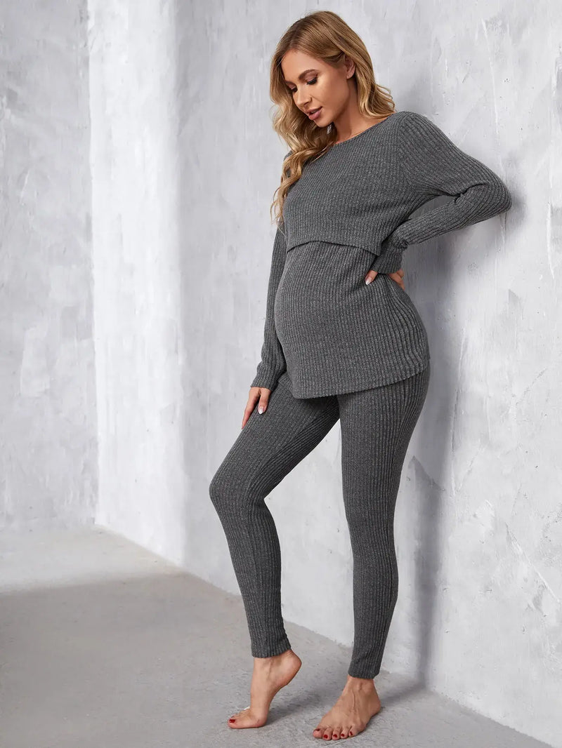 Women's Maternity Solid 2 Pieces Set